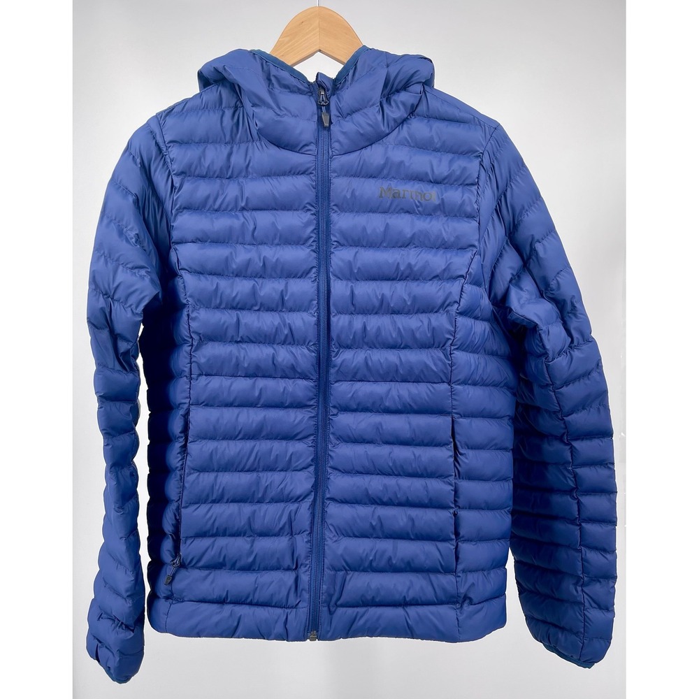 Marmot Jacket Mens M Blue Hooded 3M Thinsulate Featherless Puffer 34770